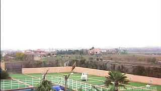 the waiter fucks the 2 sluts and a couple has sex while spying on them through the keyhole