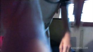 Great anal fisting with black latex gloves