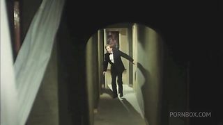 the dirty old man spies on 3 who are fucking in the bedroom and gets a blowjob from a girl