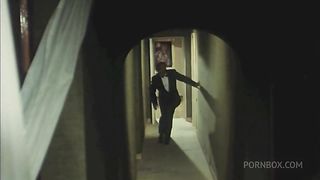 the dirty old man spies on 3 who are fucking in the bedroom and gets a blowjob from a girl