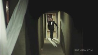 the dirty old man spies on 3 who are fucking in the bedroom and gets a blowjob from a girl