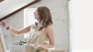 Skinny blonde with small tits enjoys hard anal