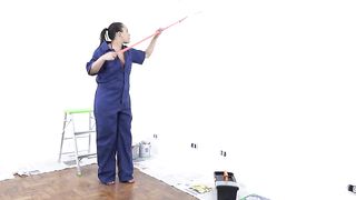 Big Tits Lesbian Seduces Her Painter For Sex
