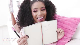 Cute young Brazilian Ariella Ferraz fucks four big studs with double anal penetration & cum cocktail at the end