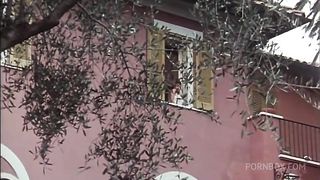 FUCKS IN THE GARDEN WITH HIS FRIEND WHILE SISTER WATCHES THEM FROM THE WINDOW