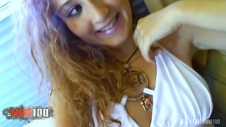 Young redhead Lola Bella gets her ass fucked for a few tickets in the camper van - remastered