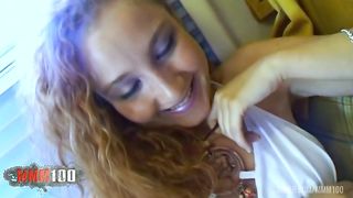 Young redhead Lola Bella gets her ass fucked for a few tickets in the camper van - remastered