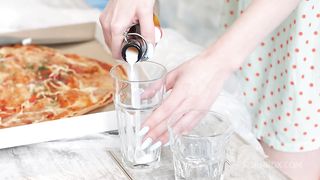 Skinny blonde double penetrated with workers