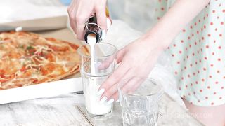 Skinny blonde double penetrated with workers