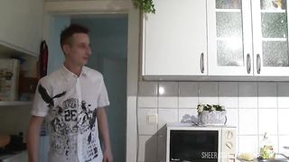Stepmom giving a blowjob to his dirty stepson