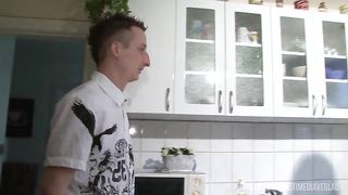 Stepmom giving a blowjob to his dirty stepson