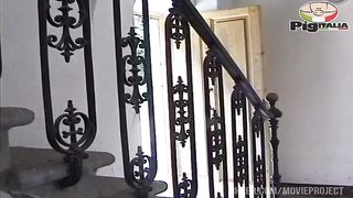 On the stairs the eager milf proposes an imaginative anal fuck to the neighbor who adores her big boobs