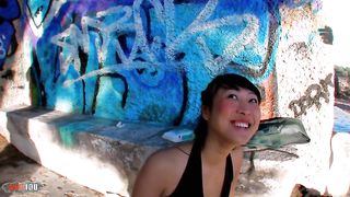 Beautiful bigtits asian Pornstar Sharon Lee outdoor ass fucking