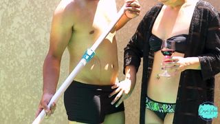 I CAUGHT MY WIFE FUCKING WITH THE BOY WHO CLEANS THE POOL, BUT TOGETHER WE FUCK HIS ASS