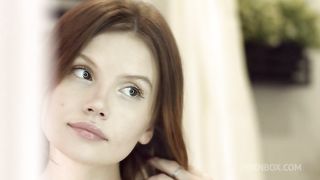 Slim redhead masturbates before FMM 3Some