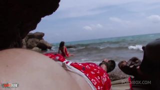 Horny arabian bitch double penetration on the beach
