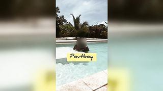 Pool owner saw how sexy I was and he jumped in when I was alone