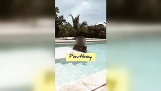 Pool owner saw how sexy I was and he jumped in when I was alone