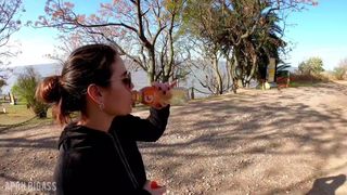 swallowing pee in a public park, a lot of people nearby, a lot of "RISK"