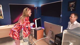 Paige Ashley Fucks Two Editors At Once In The Editing Room Suite!
