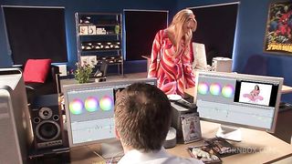 Paige Ashley Fucks Two Editors At Once In The Editing Room Suite!