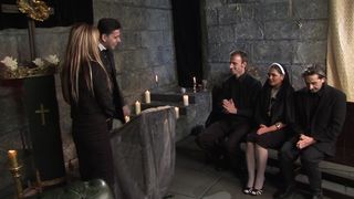 Jasmine Black And Stacey Saran Get Fucked By Priests In The Pews