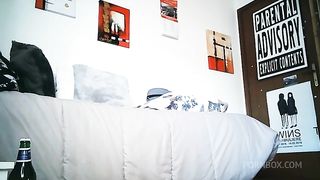 Belly swollen with beer by inflating a large inflatable doll