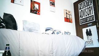 Belly swollen with beer by inflating a large inflatable doll