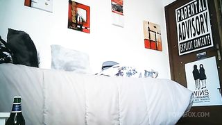 Belly swollen with beer by inflating a large inflatable doll