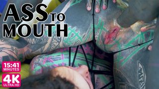 TATTOO threesome, girls gape asses for tattooed dick - ATM, gapes, (goth, punk, alt porn) ZF062