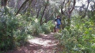 Threesome in the woods, beautiful slut fucked in the ass and pussy
