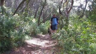 Threesome in the woods, beautiful slut fucked in the ass and pussy
