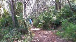Threesome in the woods, beautiful slut fucked in the ass and pussy