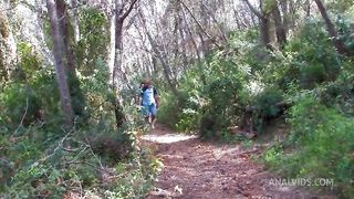 Threesome in the woods, beautiful slut fucked in the ass and pussy