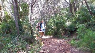 Threesome in the woods, beautiful slut fucked in the ass and pussy