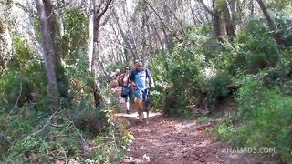 Threesome in the woods, beautiful slut fucked in the ass and pussy