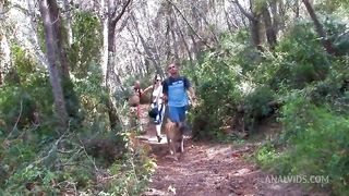 Threesome in the woods, beautiful slut fucked in the ass and pussy