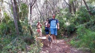 Threesome in the woods, beautiful slut fucked in the ass and pussy