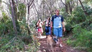 Threesome in the woods, beautiful slut fucked in the ass and pussy
