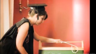 Busty blonde moans while naughty brunette shoves a toy in her cunt