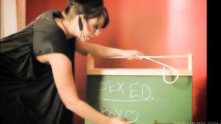 Busty blonde moans while naughty brunette shoves a toy in her cunt