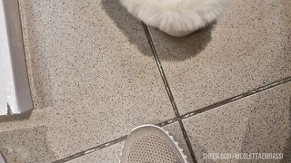 In the shoe shop we try on all the slippers