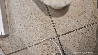In the shoe shop we try on all the slippers