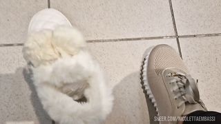 In the shoe shop we try on all the slippers