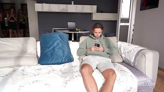 Cheating With Milf Stepmom On The Sofa! Blonde Gets Creampied While Gf Doing A Homework