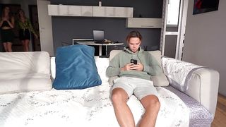 Cheating With Milf Stepmom On The Sofa! Blonde Gets Creampied While Gf Doing A Homework