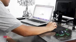 IT technician puts a stick in the client's pussy.
