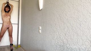 Lety Howl wrists tight, he makes my ass blush, fucks my slutty mouth, puts his penis in my ass and ends up cumming on my tits