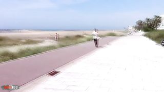 Anal fuck at the beach with Nathalie Vanadis and her big natural tits