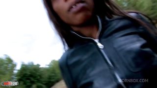 Ebony Babe Interracial anal fucking in the woods